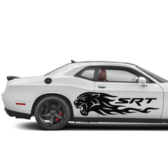 Calcomanía lateral Hellcat Flame Tiger para Dodge Challenger, Charger y Durango. Gráfico de rayas de vinilo SRT de 6" a 45". Resistente a la intemperie.