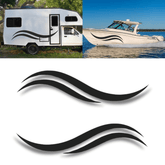 2pc Universal Boat, RV & Car Stripe Decal Set shown on an RV and boat for a sleek custom look.