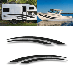 2pc Universal Stripe Decal Set for boat and RV, showcasing sleek vinyl racing graphics for customized vehicle styling.