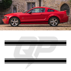 Ford Mustang GT Triple Side Stripe Decals - 3-Stripe Rocker Panel Kit Set of 2 (2005-2009)