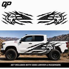 Wolf American Flag Vinyl Decal Set – Chevrolet Silverado | Side Graphic