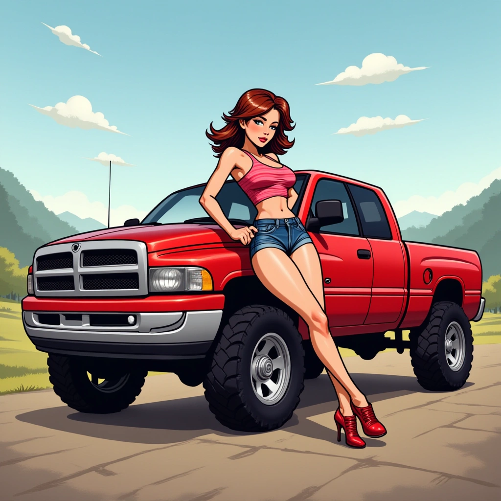 Off Road Truck Sticker 3-Pack – Sexy Pinup Girl Cartoon – 3" Water