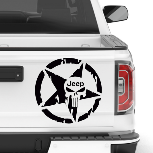 Tattered Jeep Star Skull Vinyl Decal Sticker