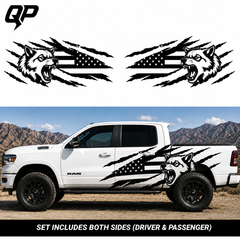 Wolf American Flag Vinyl Decal Set – Ram 1500 | Side Graphic