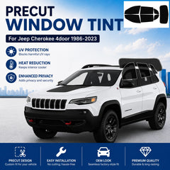 Precut Window Tint Kit for Jeep Cherokee 4-Door (1986–2023) | UV Block & Privacy Film