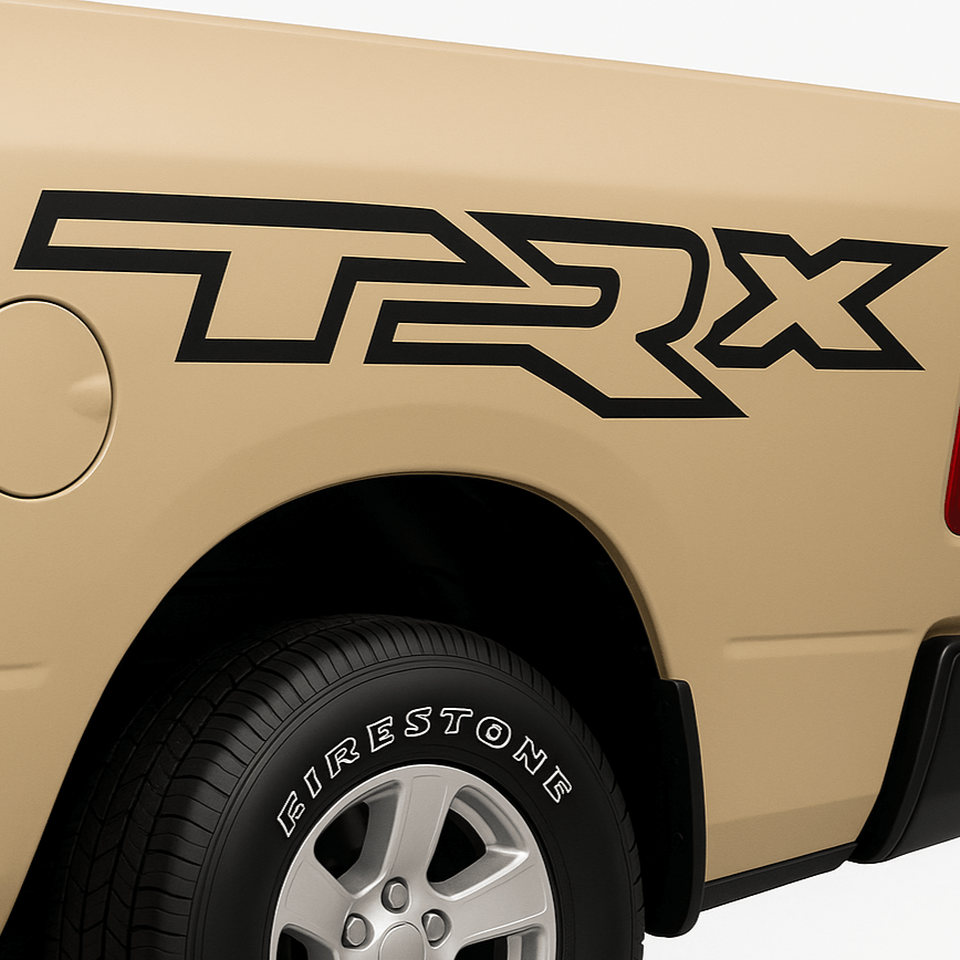 Beige truck with 'TRX' decal on the back