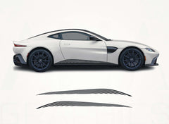 White sports car with black graphics on a white background