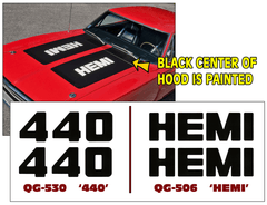 1970 Dodge Charger HEMI or 440 Hood Decal Set - 6" x 19"