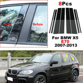 Polished Glossy Black B & C Pillar Post Cover for BMW X5 E70 (2007–2013) | 8-Piece Window Trim