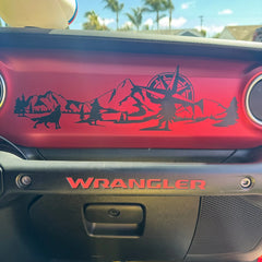 Jeep Wrangler JL & Gladiator JT Dashboard Decal – Wolf, Mountain & Compass Scene Vinyl Sticker (2018+)