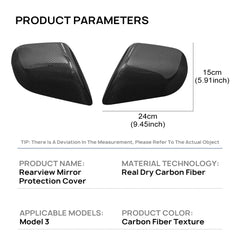 Car Rearview Mirror Case Cover For Tesla Model 3 Model3 2016-2023 2024 Highland Real Carbon Fiber Auto Exterior Mirrors Cap