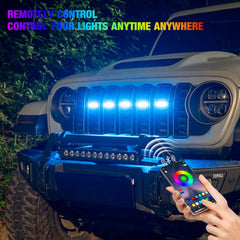 MAIKER RGB LED Front Grille Lights For 2024-2025 Jeep Wrangler JL JLU JT Original Factory Grille, 5PCS RGB Exterior Grill Lamp