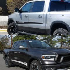 Dodge RAM Door Side Skirt Graphic Decal Kit (2 Pcs) – Custom Vinyl Sticker | 1500, 2500, Rebel, RTX | 12 Finishes