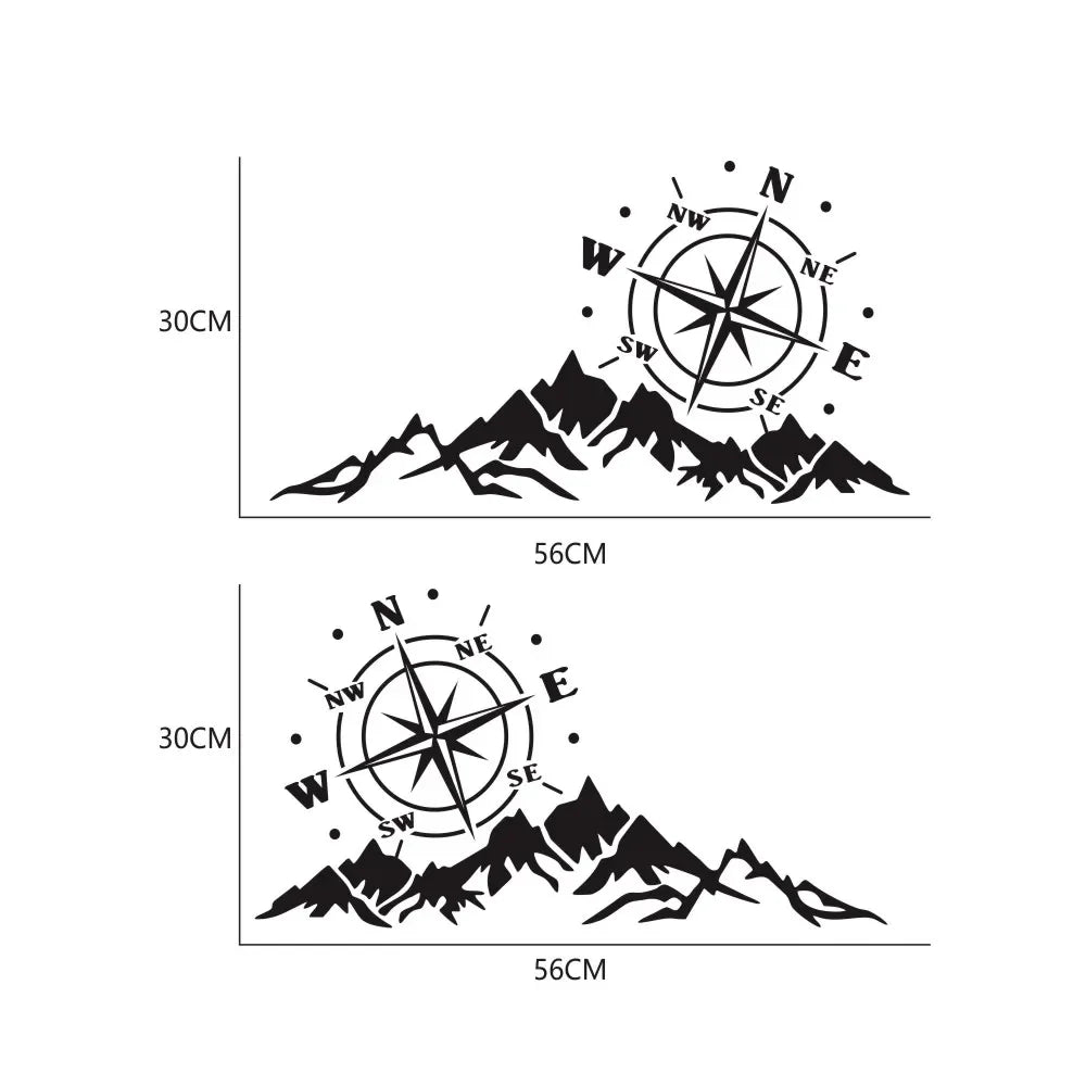 2PCS Mountain Adventurers Compass Car Sticker - Vinyl Graphics in Multiple Sizes (12", 16", 22", 28", 31") for RV, Camper, Truck
