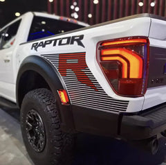 Sport R Bedside & Hood Stripe Decal Kit for Ford F-150 Raptor (2024) | Matte Black + Red Precut Vinyl