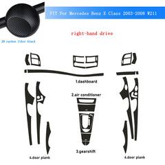 Interior Central Control Panel & Door Handle Trim for Mercedes-Benz E-Class W211 (2003–2008) | Carbon Fiber