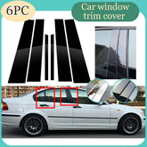 Gloss Black / Silver Carbon Pillar Posts for BMW E46 4-Door Sedan (1998–2005) | 6-Piece Window Trim