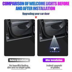 2pcs Car Door LED HD Projector puddle lights Welcome Lights For Tesla Model S 2015-2016 Model X 2016 Auto Valve Core Accessories