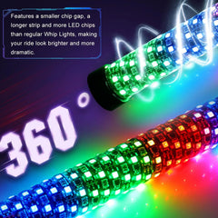 2pcs Spiral RGB LED Whip Light 10 Speed Settings 300 Patterns Sound Activated Chasing Whip Lights for RZR UTV ATV Off Road