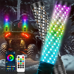 2pcs Spiral RGB LED Whip Light 10 Speed Settings 300 Patterns Sound Activated Chasing Whip Lights for RZR UTV ATV Off Road