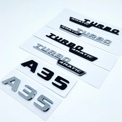 A35 Turbo 4MATIC Silver/Black Letters Emblem for Mercedes-Benz AMG | Fender / Trunk Badge