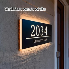 Custom LED House Number Sign Backlit Crystal Base Luminous Acrylic Logo Sign Home Entrance Door Plate for Villa Apartment Decor