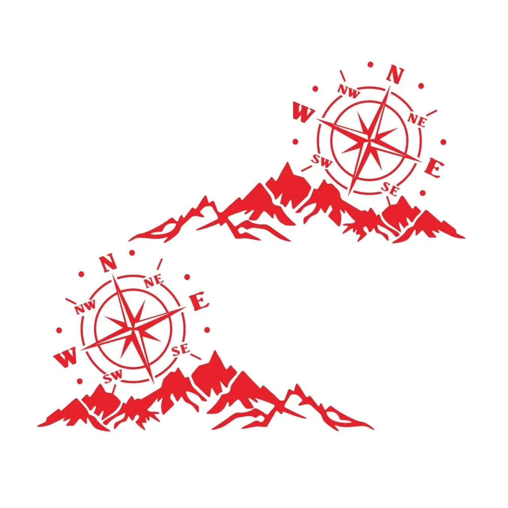 2PCS Mountain Adventurers Compass Car Sticker - Vinyl Graphics in Multiple Sizes (12", 16", 22", 28", 31") for RV, Camper, Truck