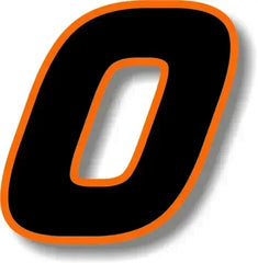 Custom Race Number Vinyl Sticker – Square Font, Black & Orange Border | 5 Sizes, Digits 0–9