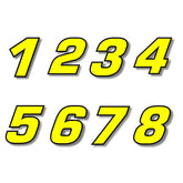 F155 Individual Number Vinyl Sticker – Yellow with Black Border | Digits 0–9 | 2 Sizes | Car, Motorcycle & Helmet
