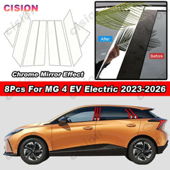 Glossy Carbon Fiber Black Chrome Car Door Window Center BC Pillar Post Middle Column Cover Trim PC Sticker For MG 4 EV 2023-2026