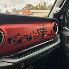 Jeep Wrangler JL & Gladiator JT Dashboard Decal – Wolf, Mountain & Compass Scene Vinyl Sticker (2018+)
