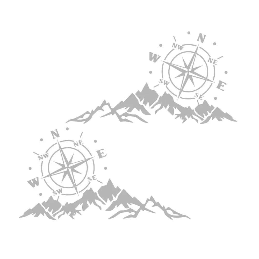 2PCS Mountain Adventurers Compass Car Sticker - Vinyl Graphics in Multiple Sizes (12", 16", 22", 28", 31") for RV, Camper, Truck