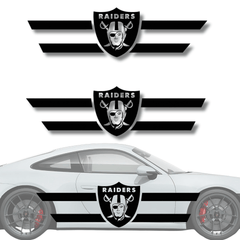 Las Vegas Raiders Racing Stripe Decal sticker design on a car, showcasing bold black stripes and logo.