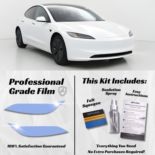 Tesla Model 3 Highland Headlight PPF Protection Kit applied to 2024-2026 Model 3 Highland headlights