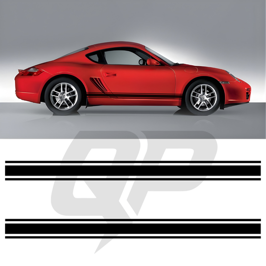 Porsche Cayman Triple Side Stripe Decals (2005-2016) | Motorsport Rocker Panel Kit