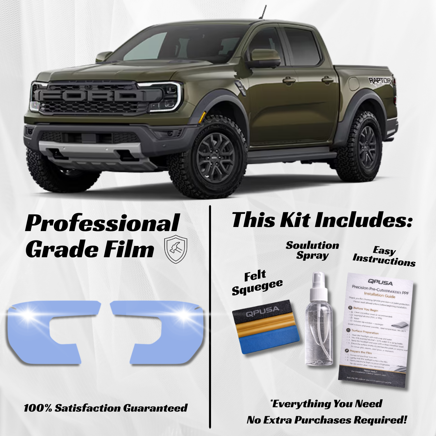 Ford Ranger Raptor (2024-2026) Headlight PPF Kit: Trail-Ready Protecti ...