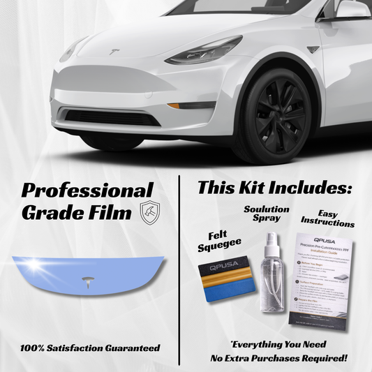 Tesla Model Y 2024+ Juniper partial hood PPF protection kit installed on hood leading edge