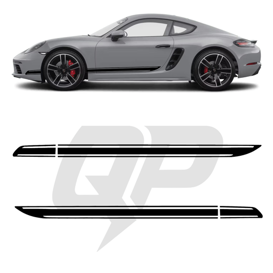 Porsche 718 Cayman Double Hockey Side Stripe Decals (982, 2016+) | Dual Tapered Racing Kit