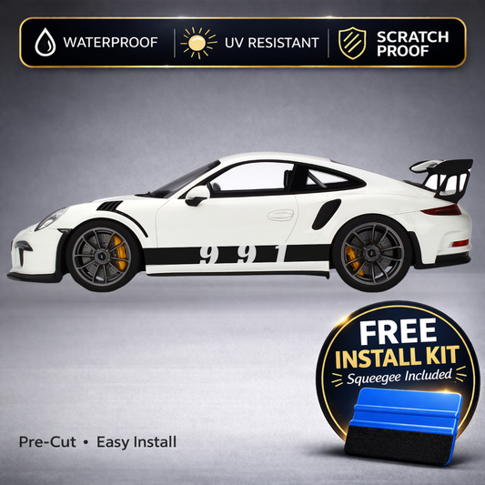 Porsche 911 991 Rocker Stripe Decals with Chassis Number (2012-2019) — Full Side Stripe Kit