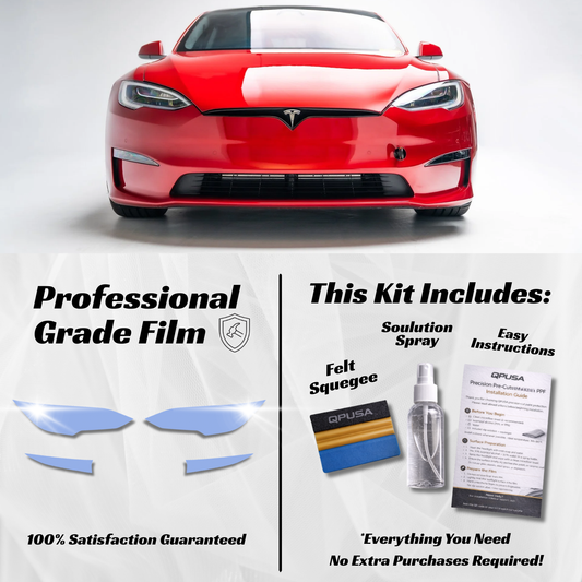 Tesla Model S Plaid Headlight PPF Protection Kit applied to Plaid headlight lenses