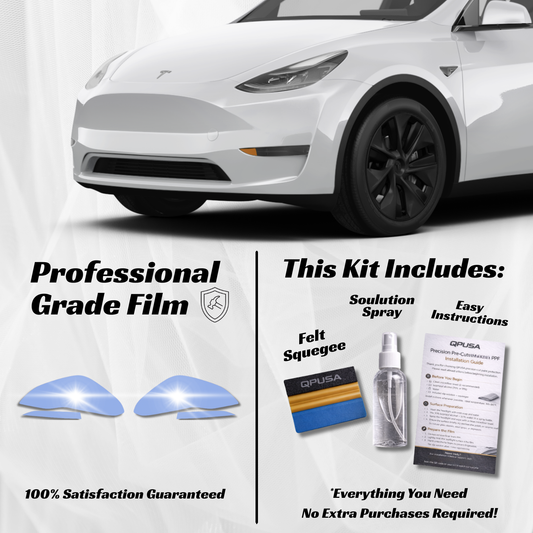 Tesla Model Y Headlight PPF Protection Kit applied to 2020-2025 Model Y headlight lenses