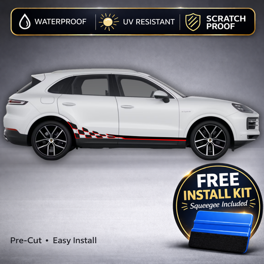Porsche Cayenne Checkered Racing Stripe Decals (2018-Present) | Two-Tone Rocker Panel Kit