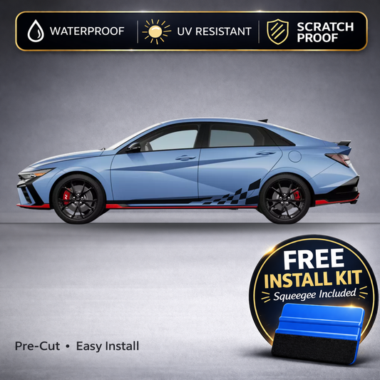 Hyundai Elantra N Checkered Racing Stripe Decals (2022+) | Two-Tone Rocker Kit
