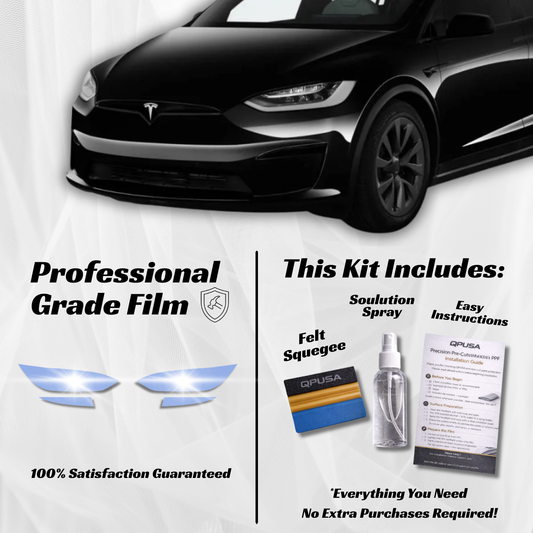 Tesla Model X Headlight PPF Protection Kit applied to Model X headlight lenses