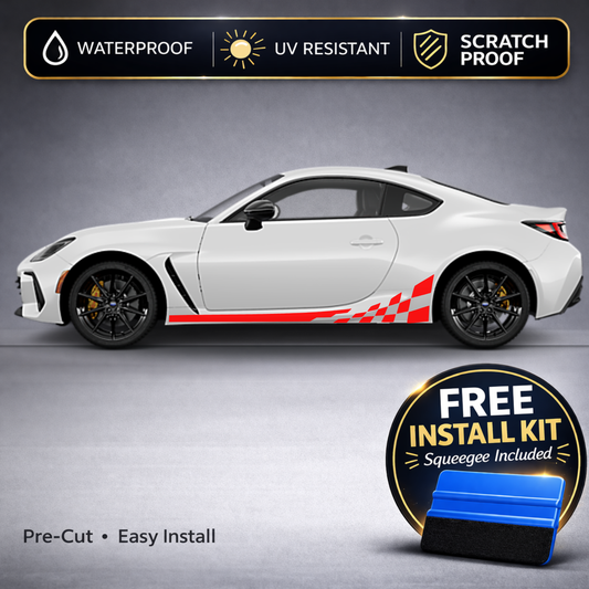 Toyota GR86 / Subaru BRZ Checkered Racing Stripe Decals (2022+) — Two-Tone Rocker Kit