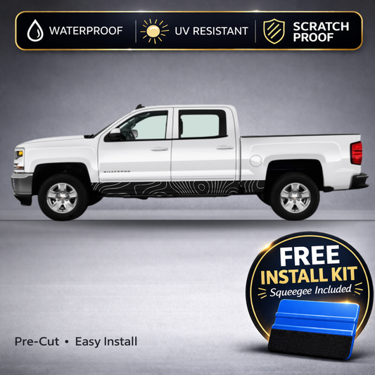 Chevy Silverado Topographic Rocker Panel Decals (2014-2018) | Topo Map Stripe Kit