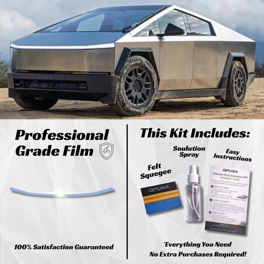Tesla Cybertruck Headlight PPF Protection Kit applied to the distinctive LED light bar