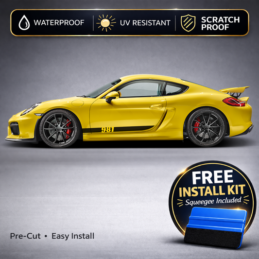 Porsche 981 Cayman & Boxster Rocker Stripe Decals with Chassis Badge (2012-2016)