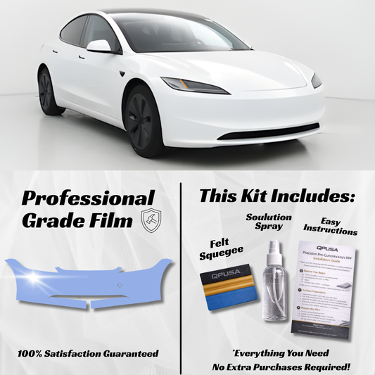Tesla Model 3 2017-2026 front bumper PPF protection kit installed on Model 3 front bumper