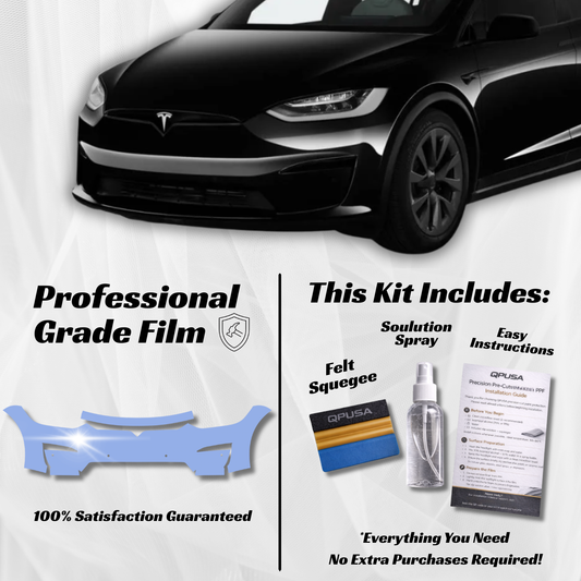 Tesla Model X 2021-2026 front bumper PPF protection kit installed on Model X front bumper
